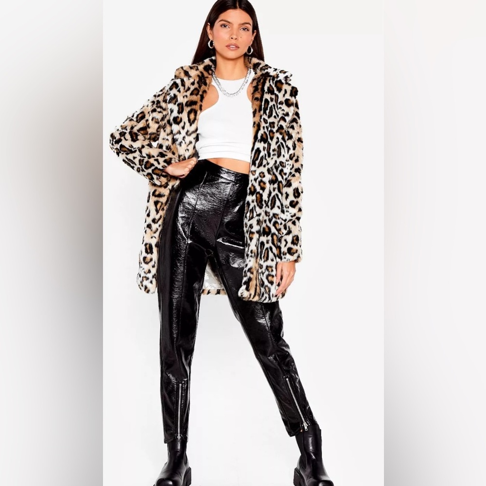 NWT Nasty Gal Collection Leopard Print Faux Fur Jacket size Large